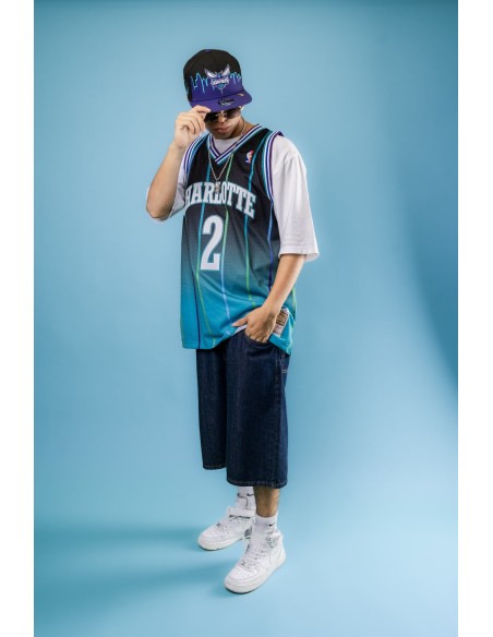 Mitchell & Ness Larry Johnson Negro/Celeste Charlotte Hornets 1994-95 Hardwood Classics Fadeaway Swingman Jersey