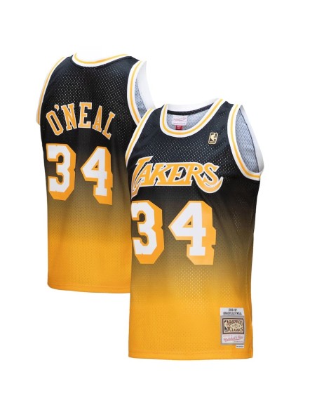 Mitchell & Ness Shaquille O'Neal Negro/Amarillo Los Angeles Lakers 1996-97 Hardwood Classics Fadeaway Swingman Jersey