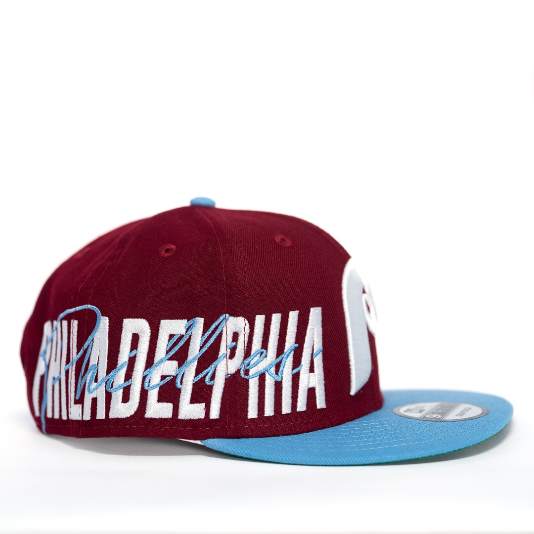 GORRA MLB PHILADELPHIA PHILLIES MAROON SIDE FRONT EDITION/VISERA CELESTE SNAPBACK 9FIFTY