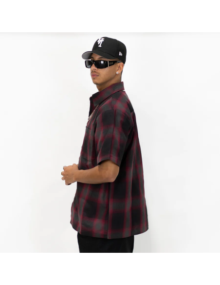 FB COUNTY SHORT SLEEVE CHEKER FLANNEL SHIRT /  RED - BLACK - GREY