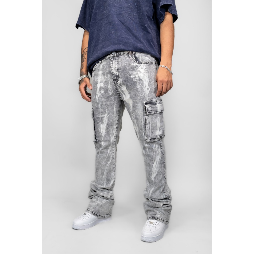 ARMOR JEANS MID-RISE STACKED WASH GREY AND WHITE
