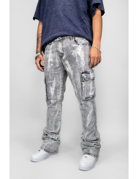 ARMOR JEANS MID-RISE STACKED WASH GREY AND WHITE