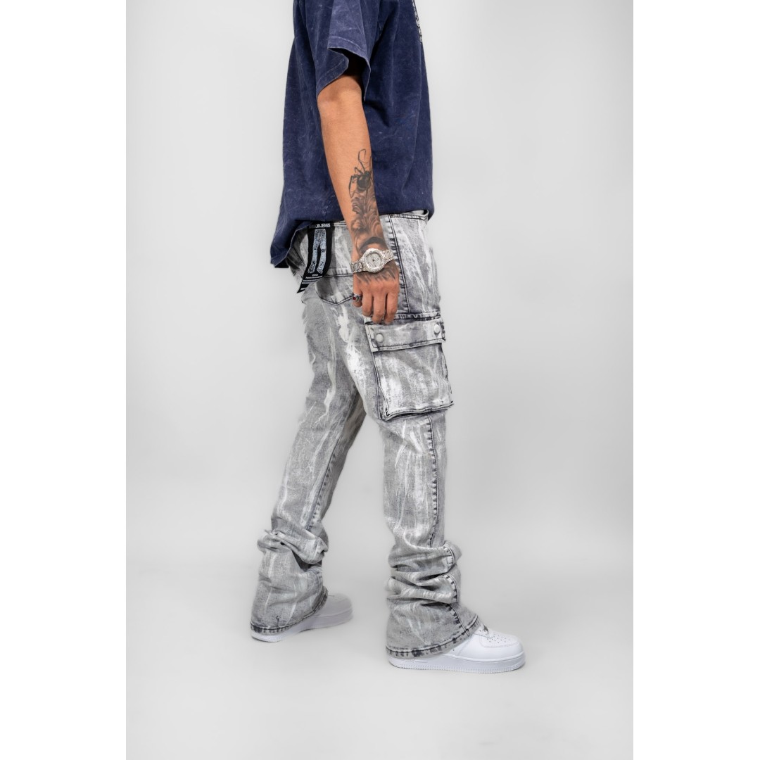ARMOR JEANS MID-RISE STACKED WASH GREY AND WHITE