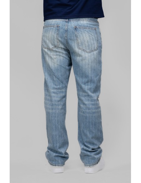 ARMOR RIPPED BLUE THREAD LINE MID-RISE LOOSE JEANS