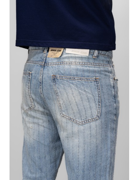 ARMOR RIPPED BLUE THREAD LINE MID-RISE LOOSE JEANS