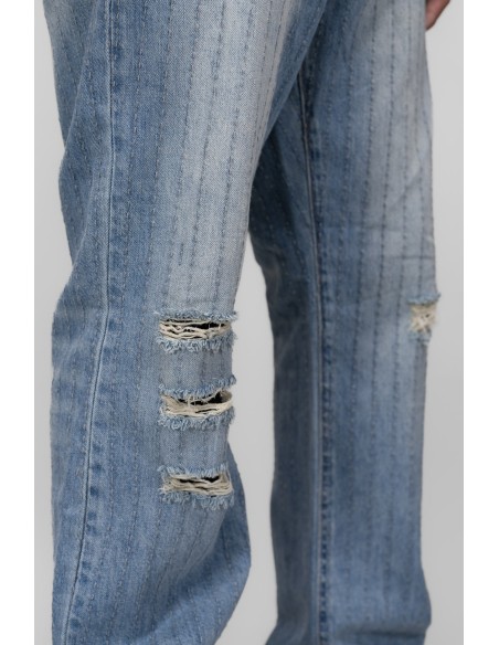 ARMOR RIPPED BLUE THREAD LINE MID-RISE LOOSE JEANS