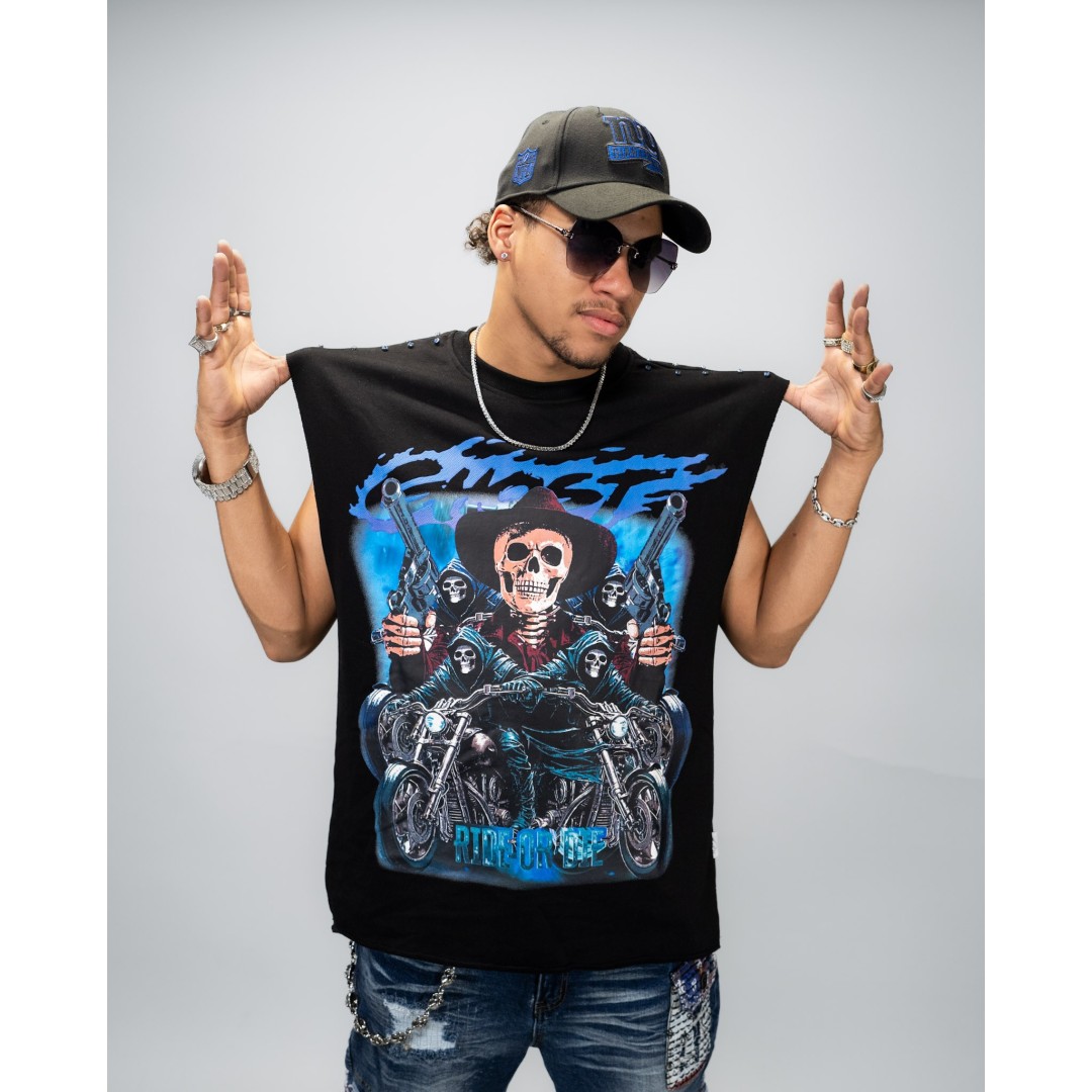 BKYS GHOST F-TERRY BLACK CROPPED MUSCLE TEE