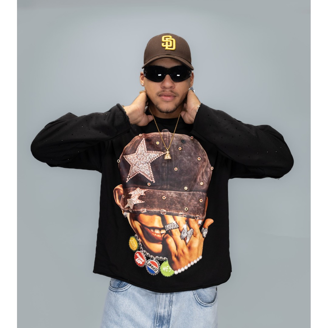 BKYS RHINESTONE CROPPED LONG SLEEVE BLACK