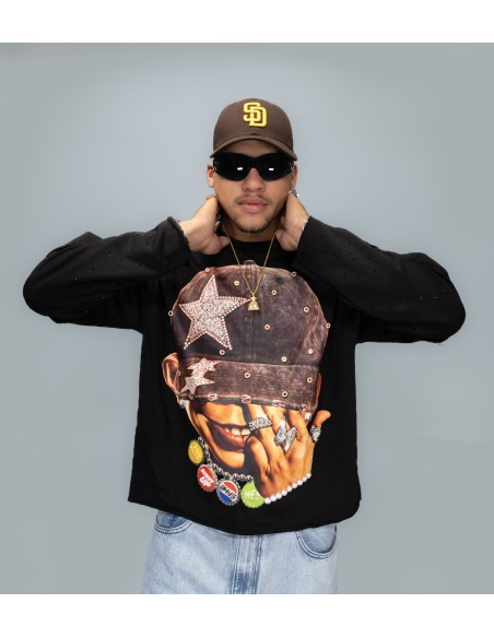 BKYS RHINESTONE CROPPED LONG SLEEVE BLACK