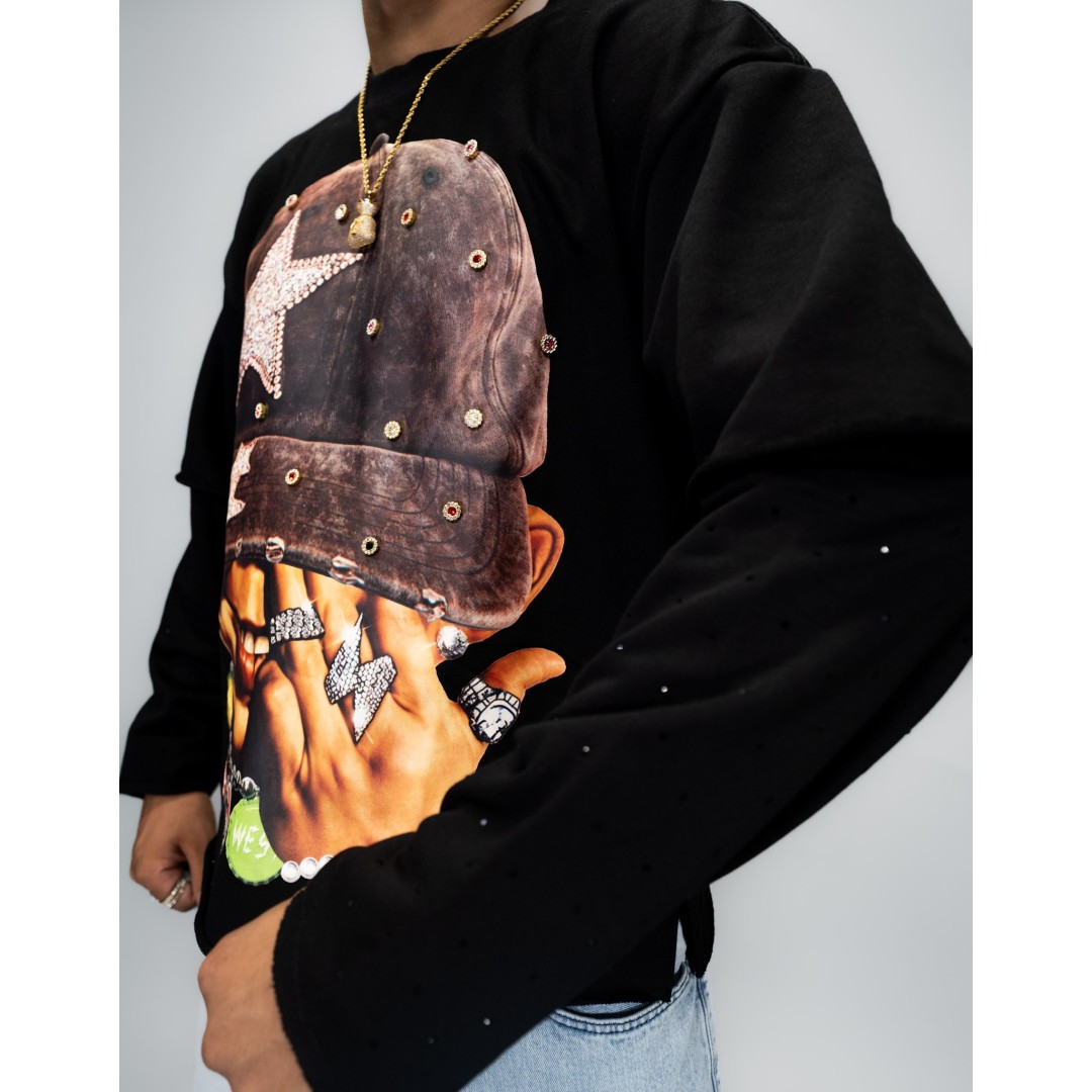 BKYS RHINESTONE CROPPED LONG SLEEVE BLACK