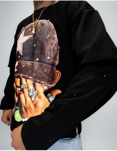 BKYS RHINESTONE CROPPED LONG SLEEVE BLACK