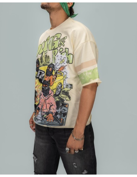 BKYS YOUNG & RICH OFF-WHITE CROPPED TEE