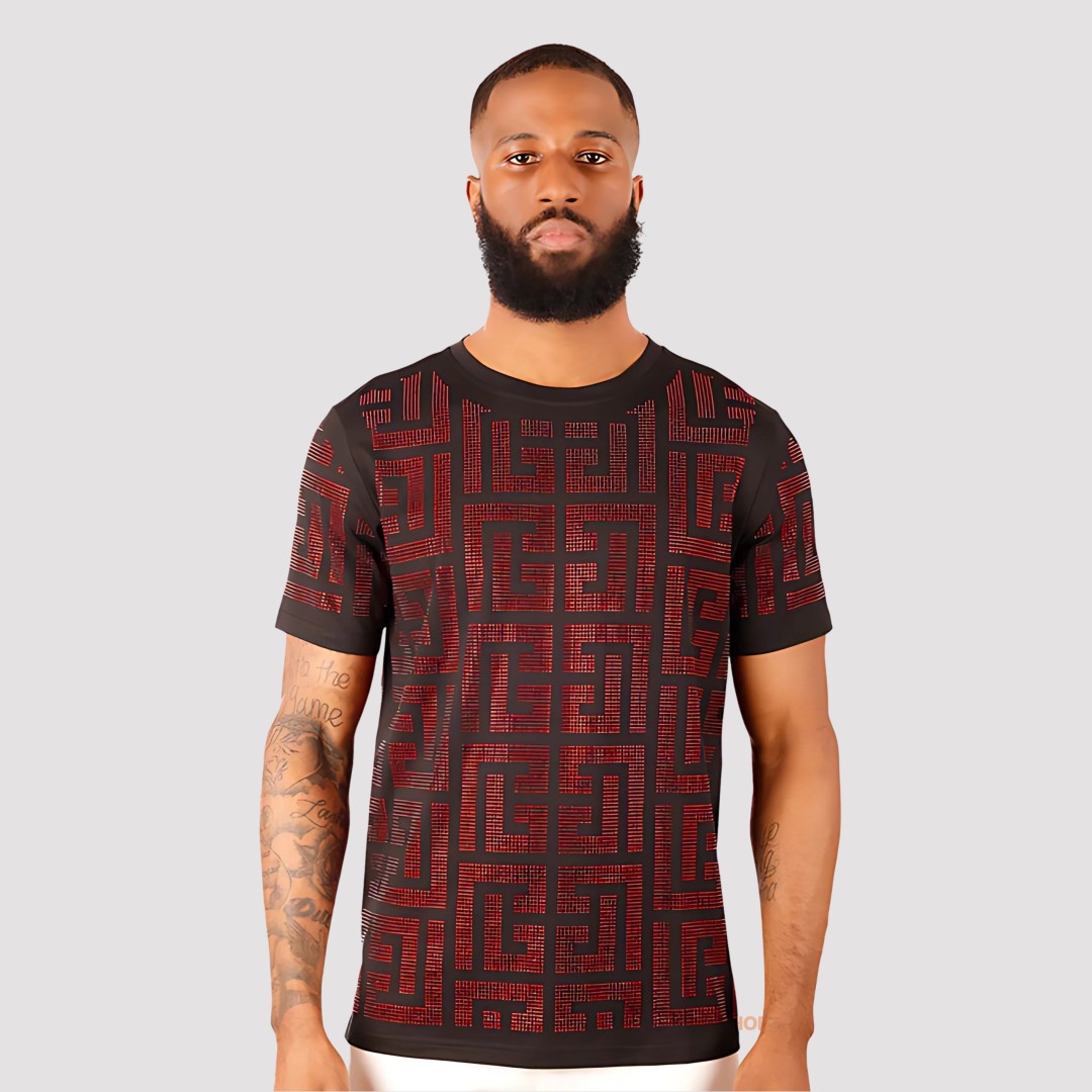 BARABAS PUZZLING RHINESTONE T-SHIRT RED