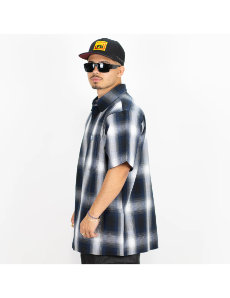 FB COUNTY SHORT SLEEVE CHEKER FLANNEL SHIRT / ROYAL - GREY - WHITE