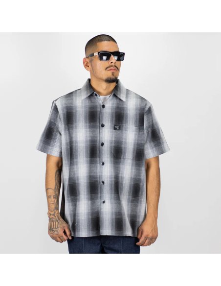 FB COUNTY SHORT SLEEVE CHEKER FLANNEL SHIRT /  BLACK - GREY