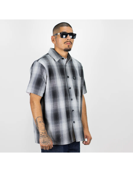 FB COUNTY SHORT SLEEVE CHEKER FLANNEL SHIRT /  BLACK - GREY